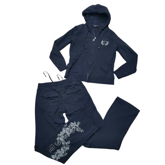 BCBGMaxazria Two Piece Black Embroidered Track Set - Size Medium - Picture 3 of 10